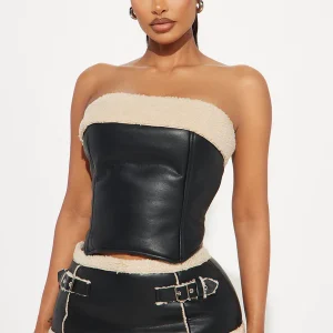 Cozier Days Faux Leather Corset Top - Black